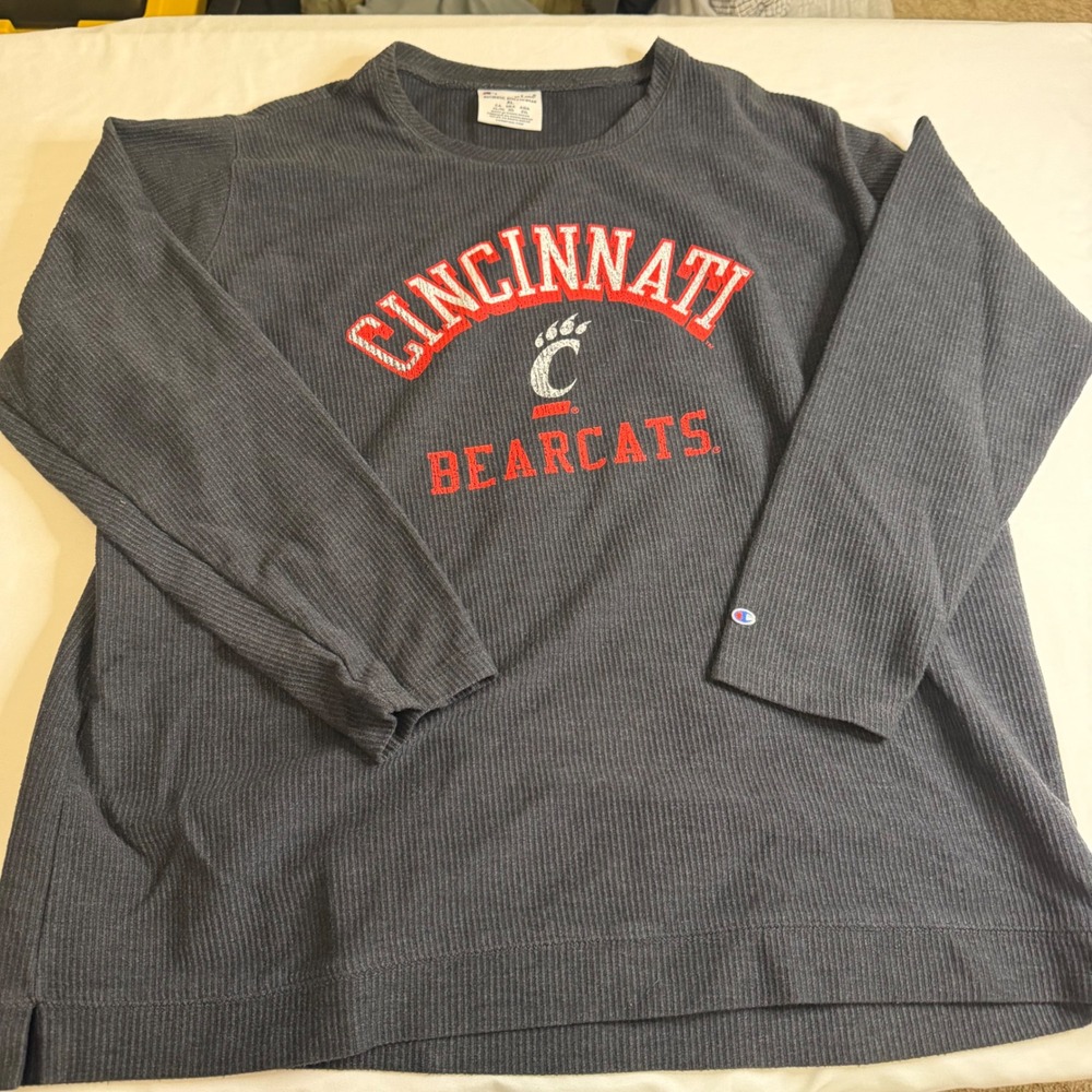 Champion Cincinnati Bearcats Ribbed Long Sleeve Shirt Mens XL Gray NCAA